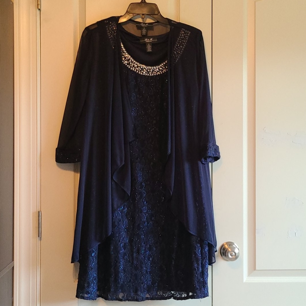 R & M Richards 3/4 Sleeve Embellished Jacket Dress